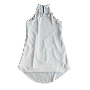 lost april cream colored halter mini dress with scalloped neckline